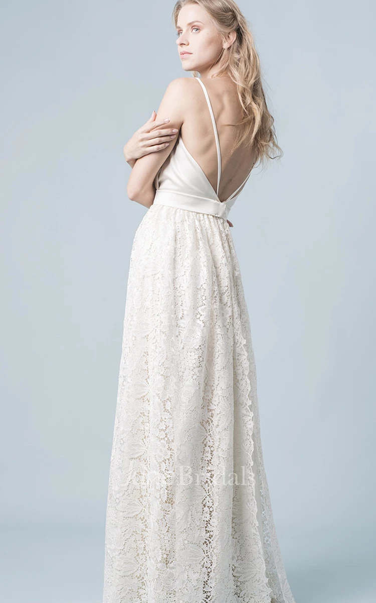 Bohemian Plunging Neckline Sleeveless Floor-length A Line Wedding Dress With Ruching