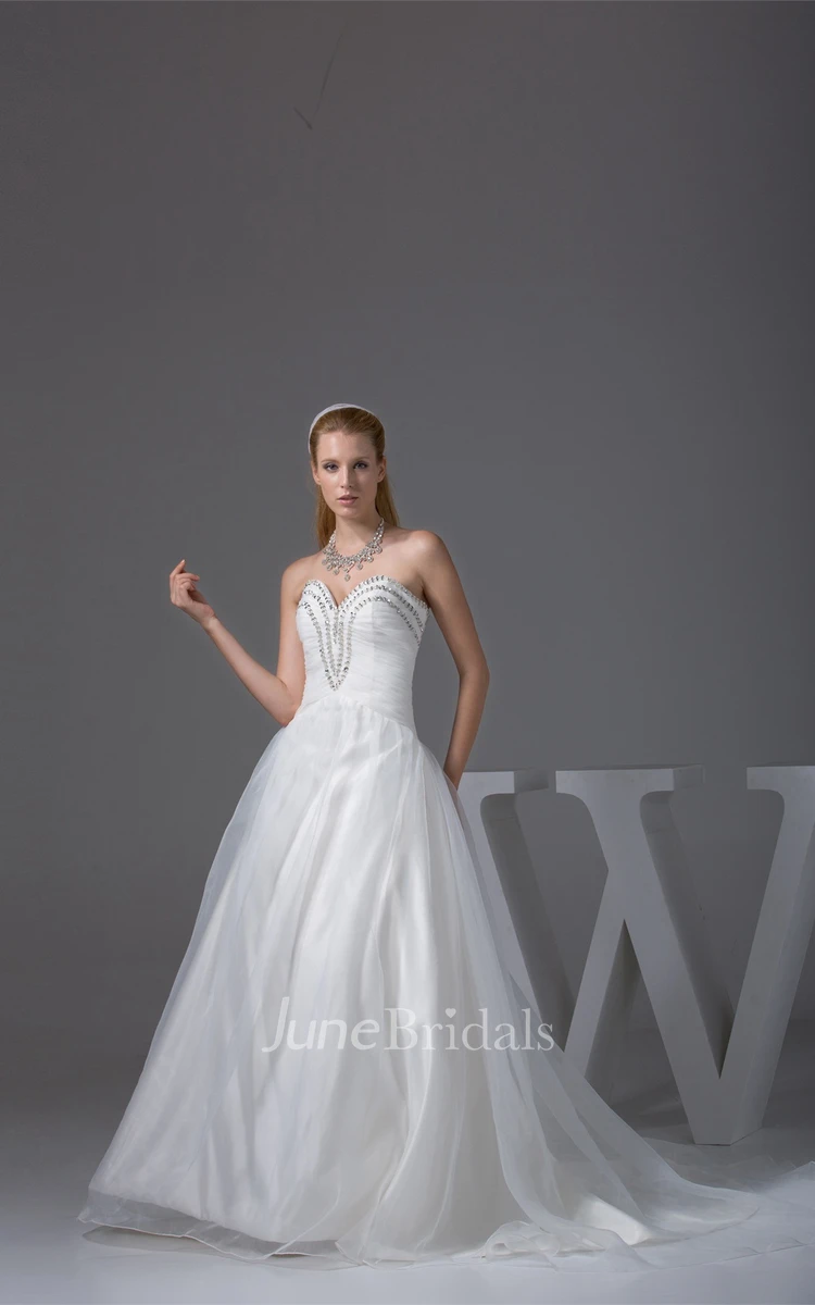 Sweetheart Tulle A-Line Gown with Rhinestone and Pleats