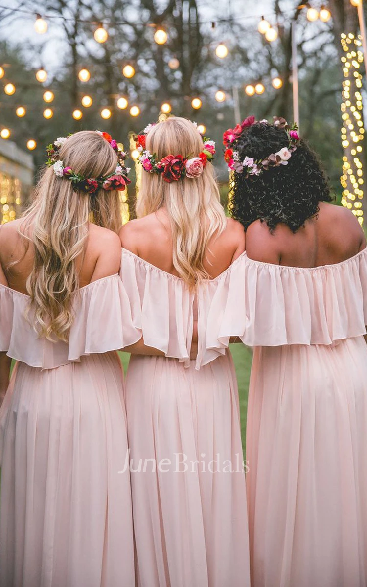 Chiffon Adorable Off-the-shoulder Bridesmaid Dress With Ruching And Pleats