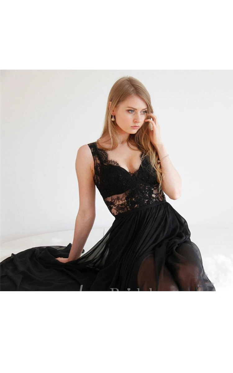 Sexy Maxi Illusion Chiffon Gown With V Back