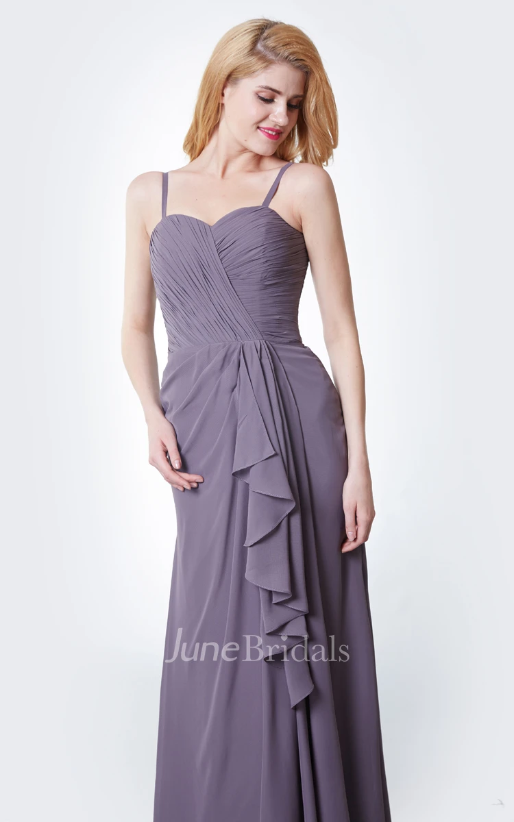 Sleeveless Draped Chiffon Gown With Ruching and Side Split