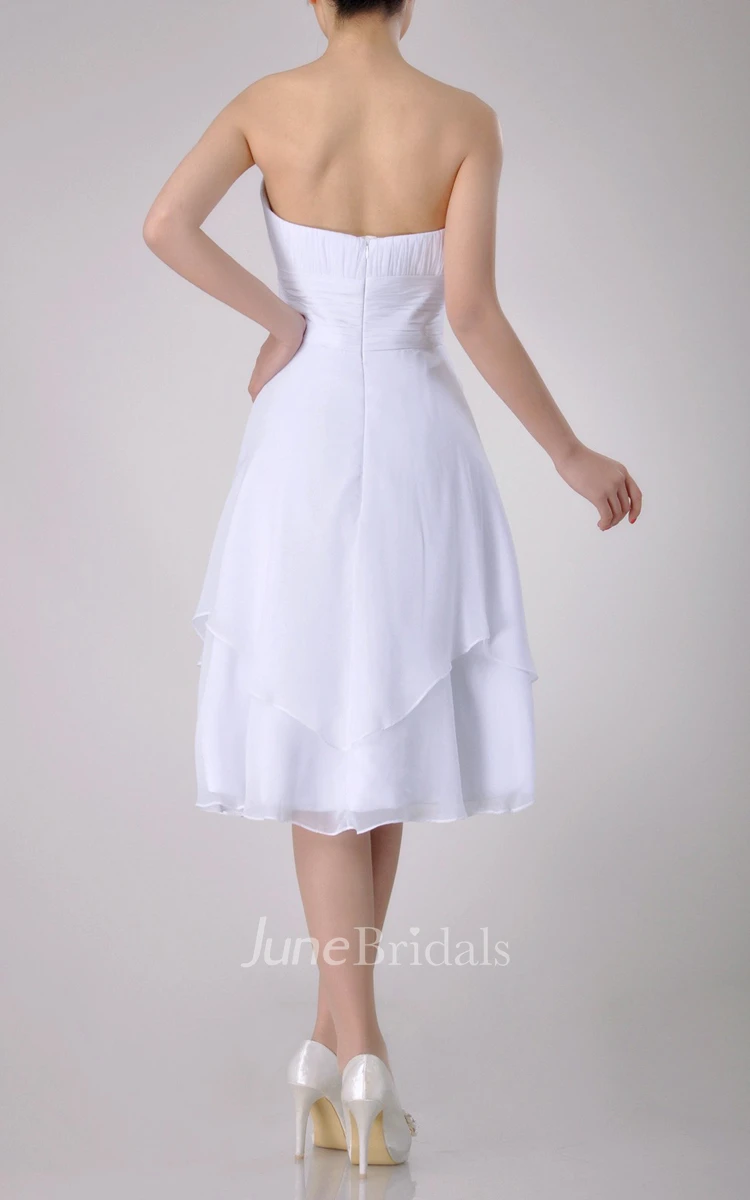 Strapless A-line Chiffon Knee-length Dress With Asymmetrical Design