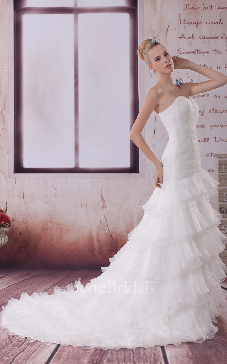 Sweetheart Criss-Cross A-Line Gown with Tiers and Court Train