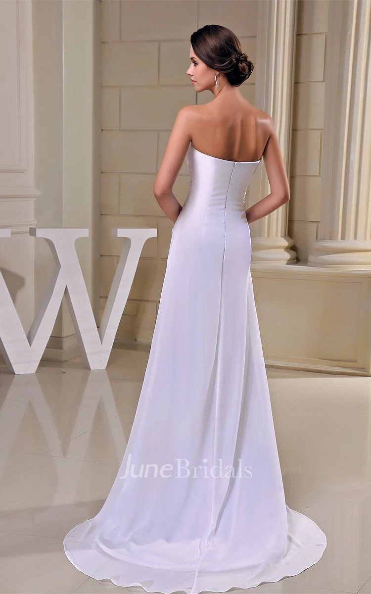 Sweetheart Criss-Cross Pleated Long Dress with Appliques and Brush Train