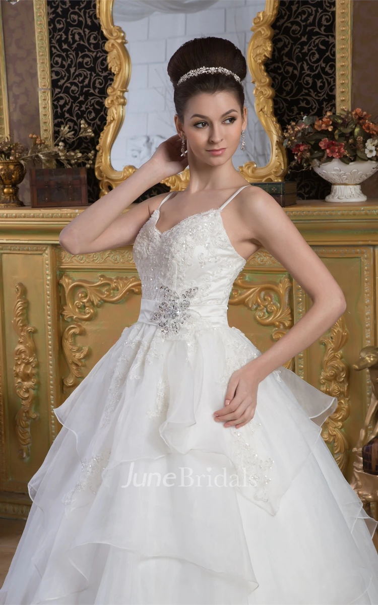 Lace A-Line Tulle Ball Gown with Beading and Spaghetti-Straps