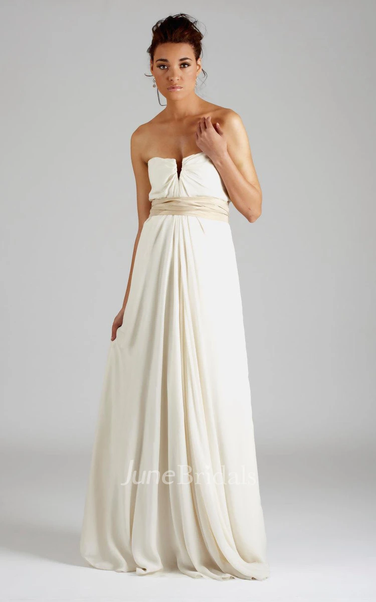 Strapless Long A-Line Chiffon Wedding Dress With Pleats
