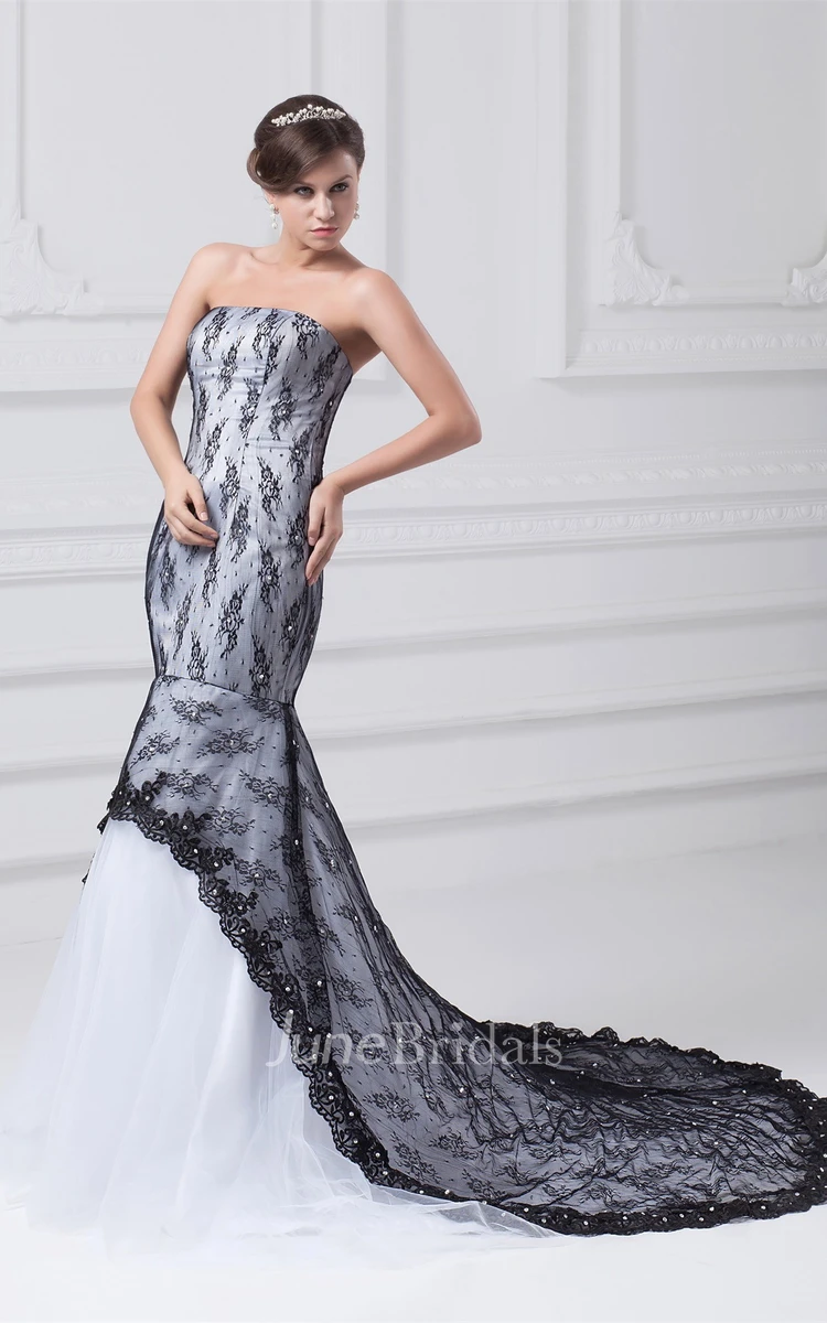 strapless a-line mermaid dress with beading and lace