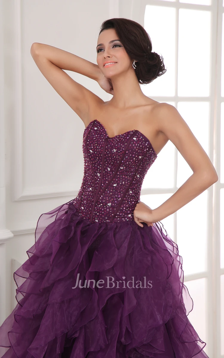 Lavish A-Line Princess Ball Gown With Organza Ruffles And Crystal Detailing