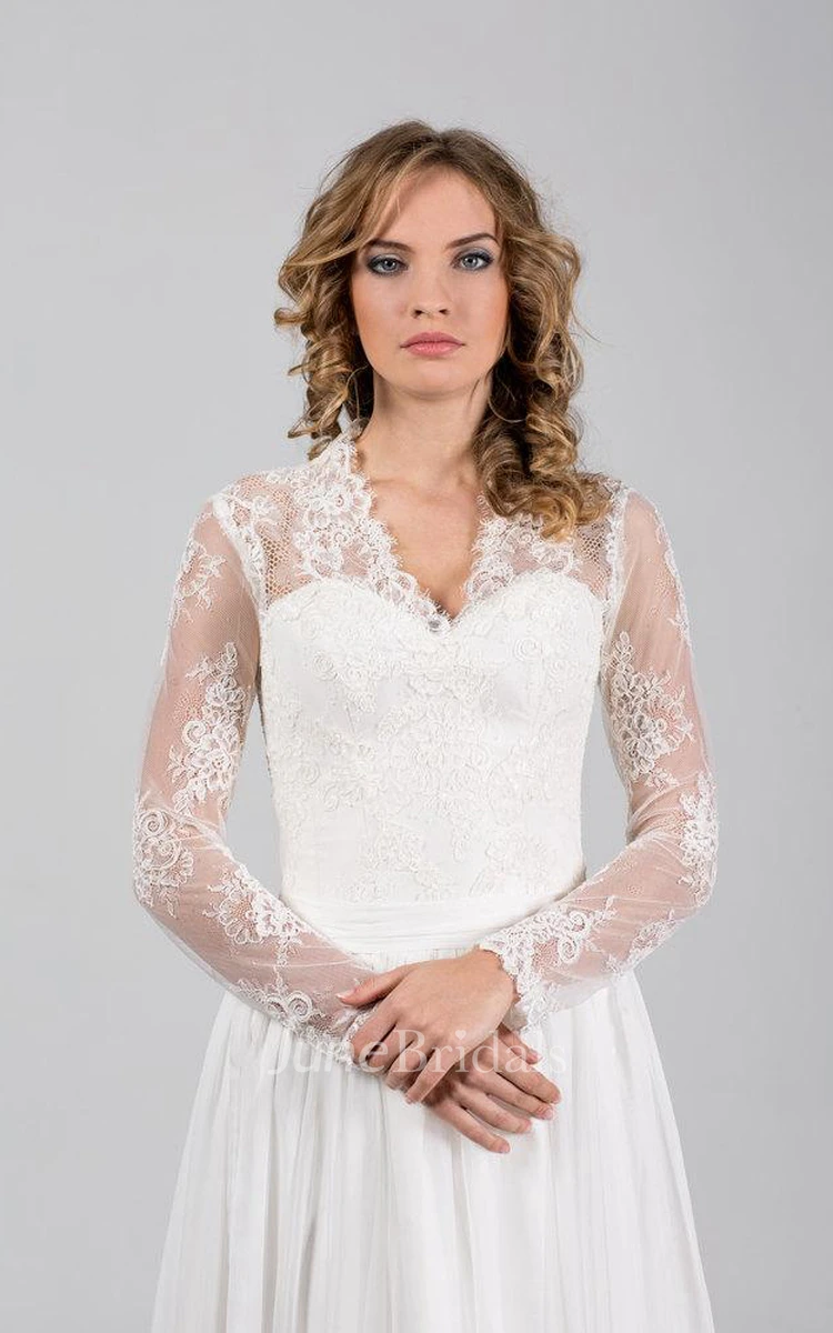 Boho Style Long Chiffon Wedding Dress With Chantilly Lace Corset