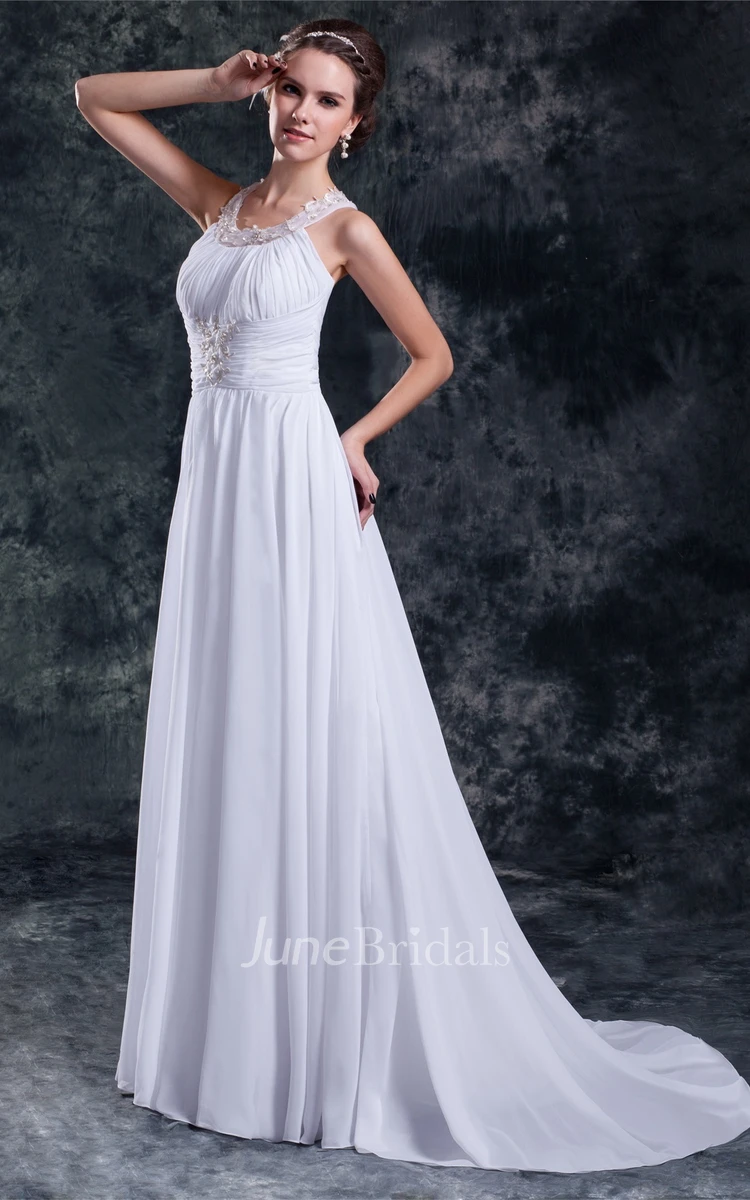 Sleeveless Chiffon Long Dress with Stress and Ruching