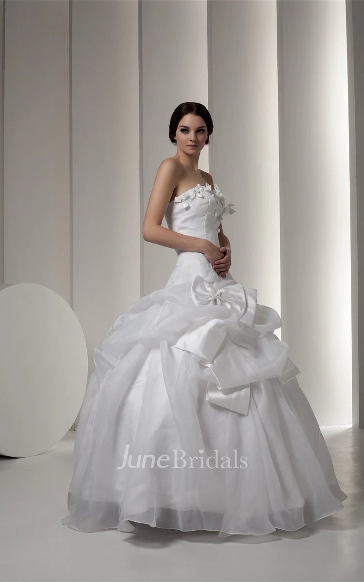 Strapless Pick-Up Ball Gown with Bow and Zipper Back