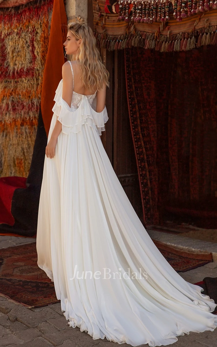 Elegant A-Line Off-the-shoulder Sleeveless Wedding Dress with Zipper Open Back