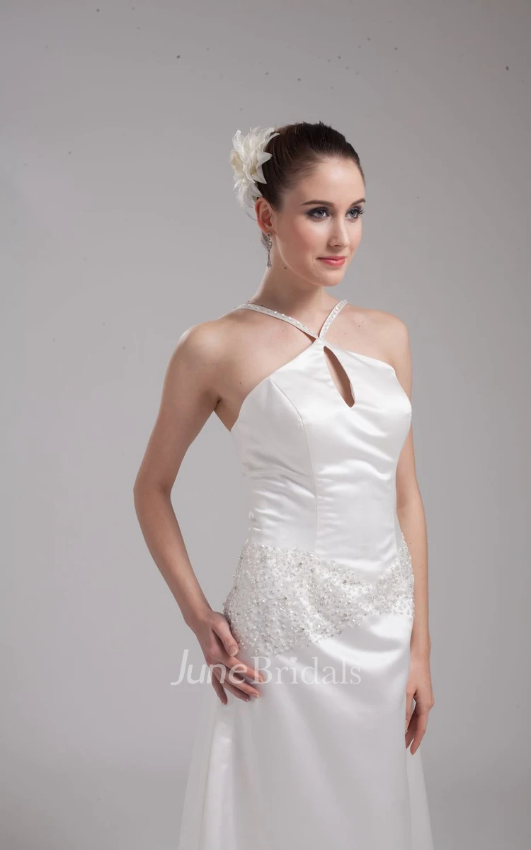 Noble Sleeveless Satin A-Line Dress With Beading and Halter