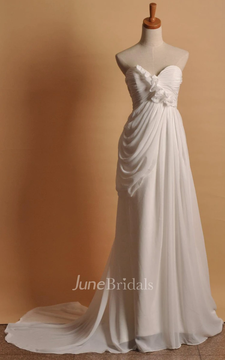 Elegant Chiffon A Line Wedding Bridal Gown With Long Train Dress