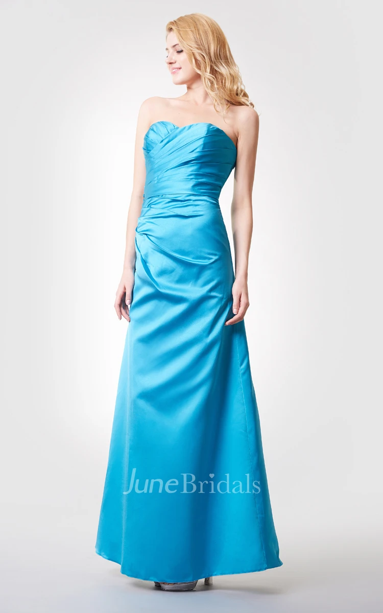 Sweetheart Ruched Backless A-line Long Satin Dress
