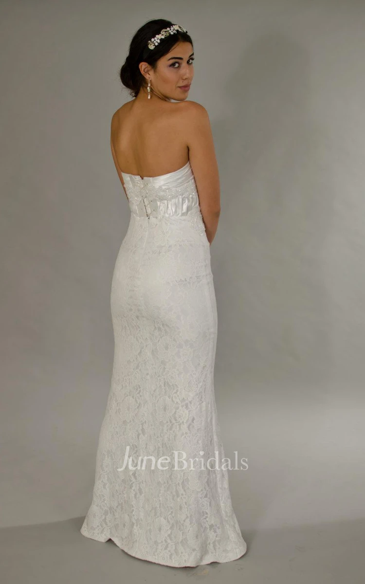 Strapless Long Sheath Lace Wedding Dress With Detachable Chiffon Skirt