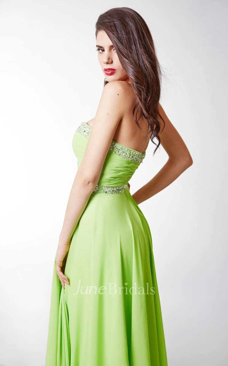 Alluring Two-toned Sweetheart Ruched Bodice Chiffon Dress With Beaded Empire Waist