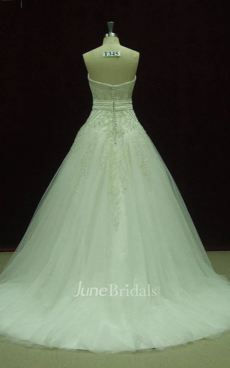 Tulle Lace Satin Weddig Dress With Beading Embroideries