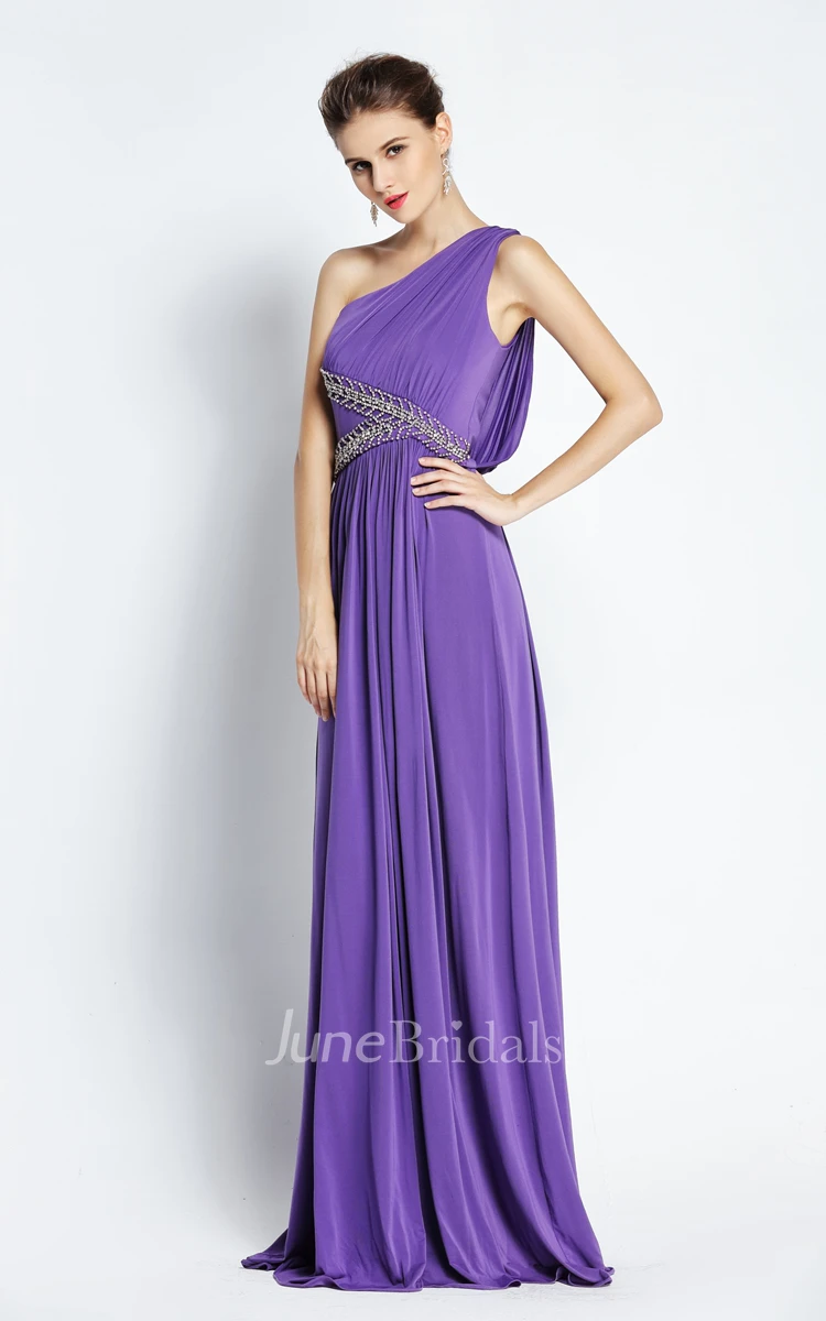 A-Line One-shoulder Sleeveless Floor-length Chiffon Prom Dress with Open Back