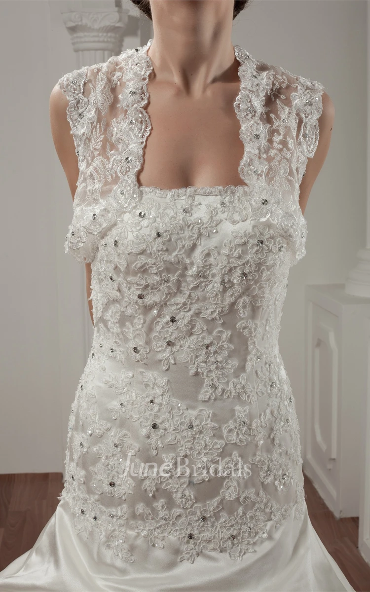 Long-Sleeve Pick-Up Lace Appliques Dress with Beading and Bolero