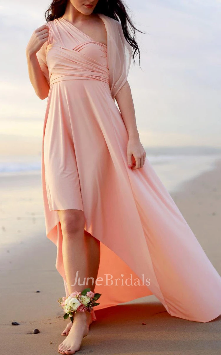 High Low Peach Jersey Convertible Wrap Dress