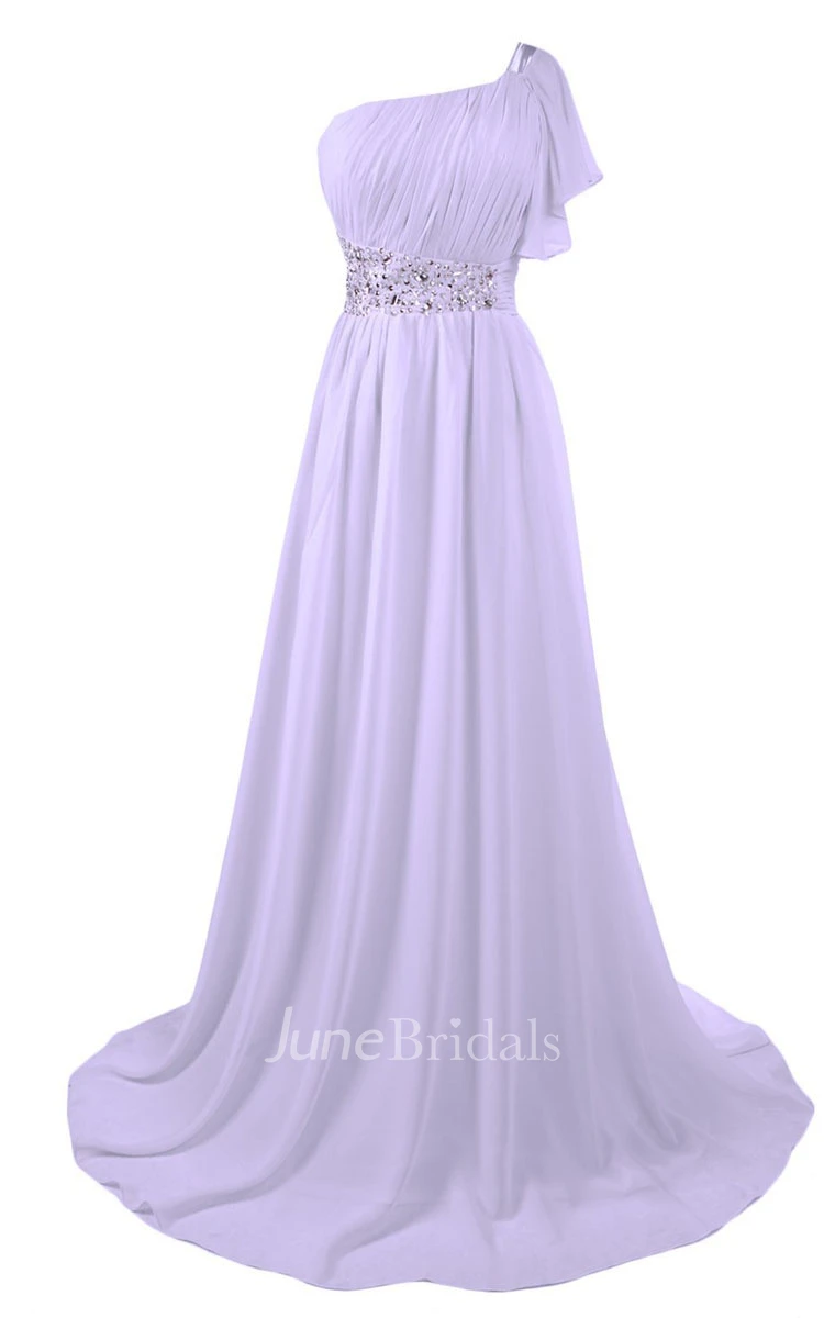 One-shoulder Petal Chiffon A-line Gown With Beaded Band