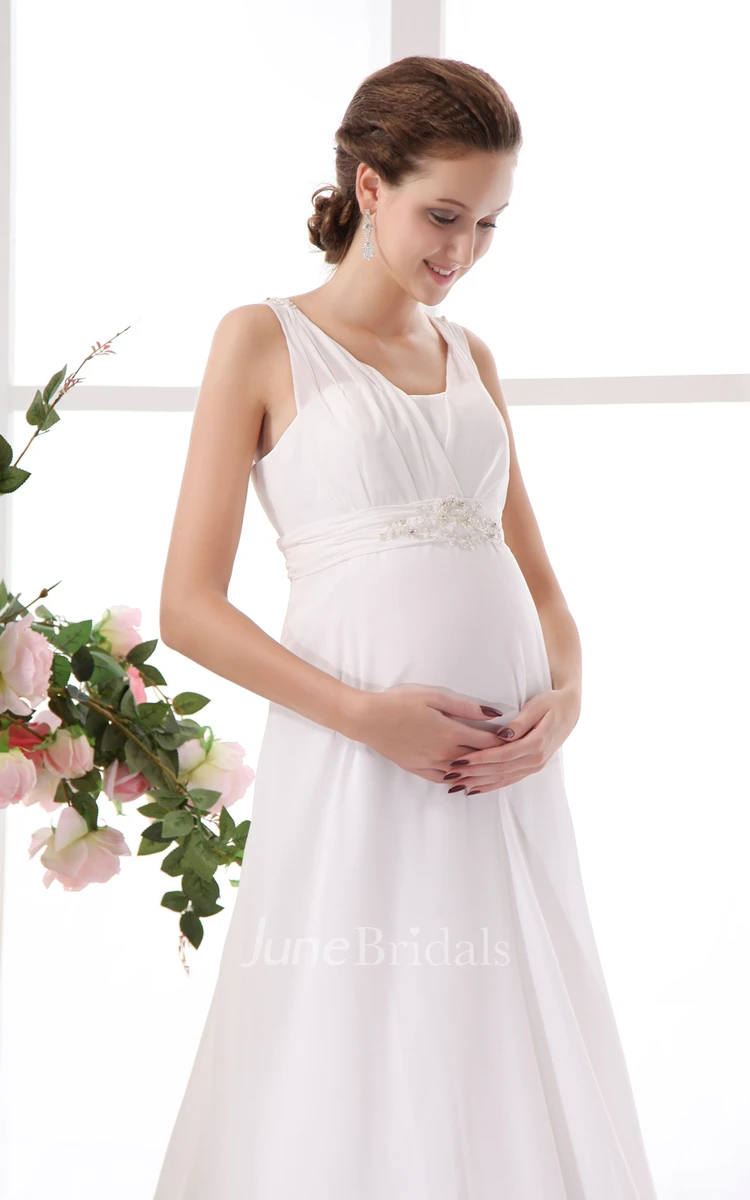 Soft Flowing Chiffon Maternity Empire Gown With Beading