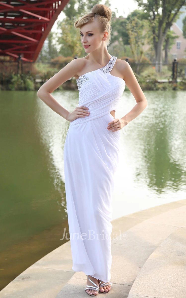 Draped Chiffon Grecian Column Gown with Convertible Straps by