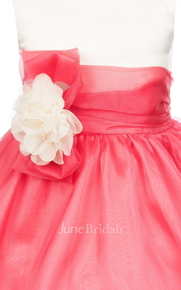 Sleeveless A-line Flowered Dress With Pleats