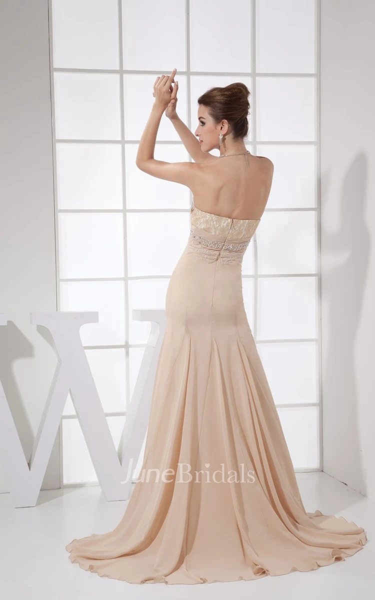 Sweetheart Chiffon Strapless High-Low Dress With Beading