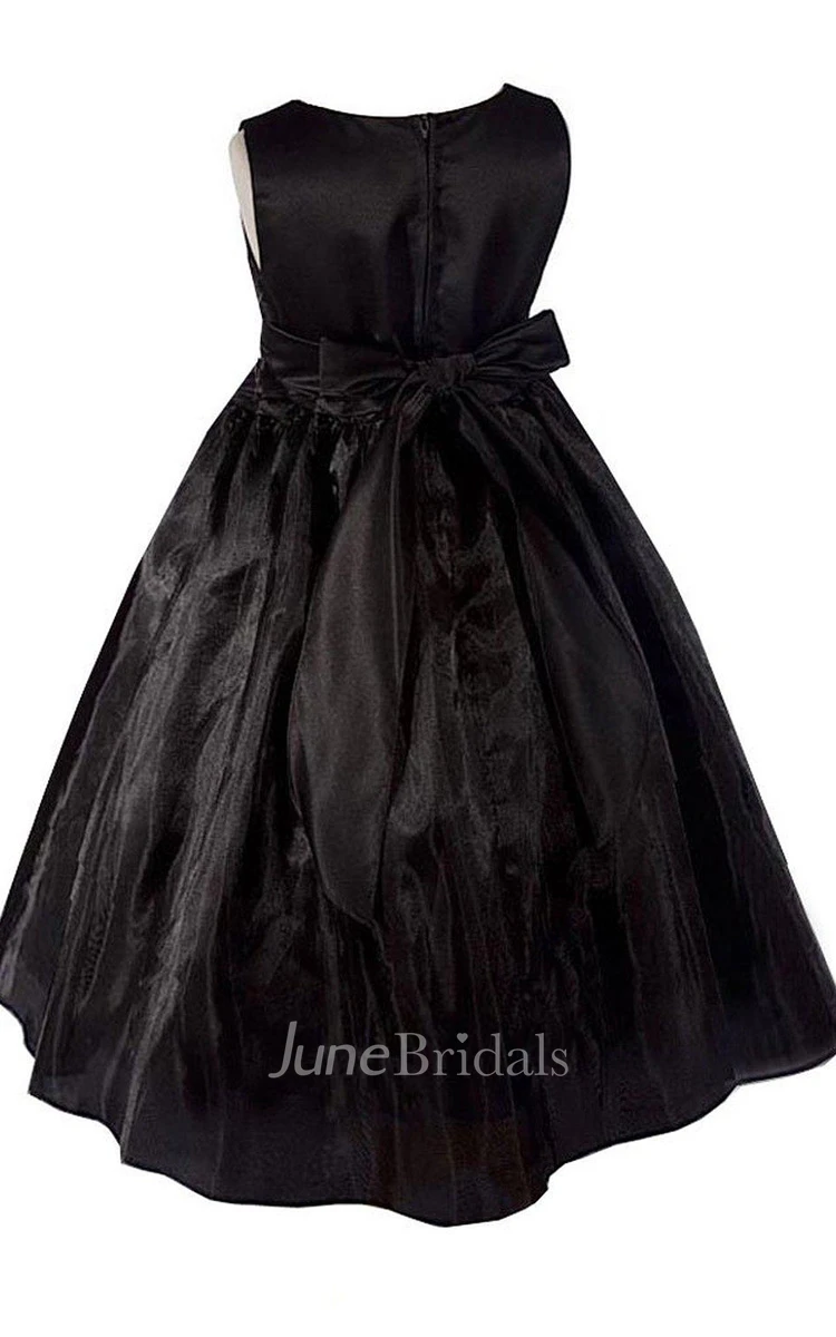 Sleeveless A-line Pleated Dress With Flowers and Bow
