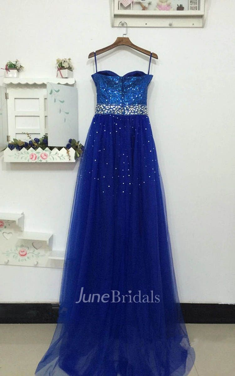 A-line Maxi Sweetheart Tulle Dress With Beading And Sequins