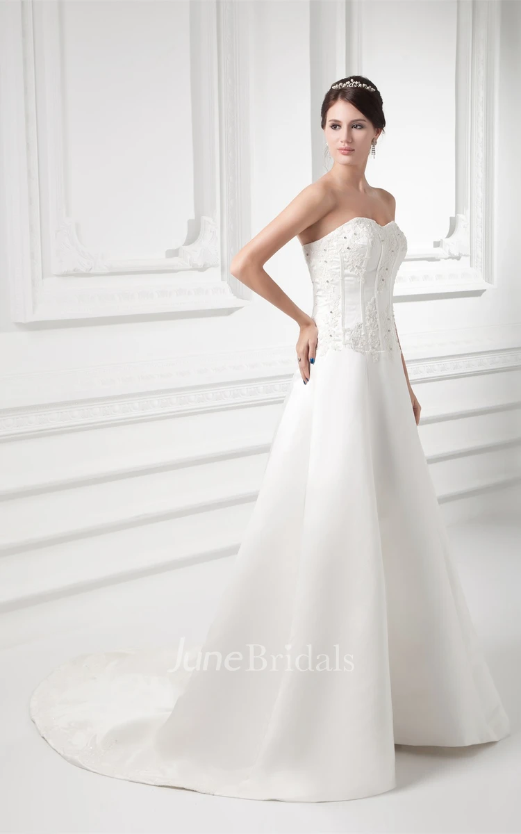 Sweetheart Satin A-Line Gown with Appliqued Bodice