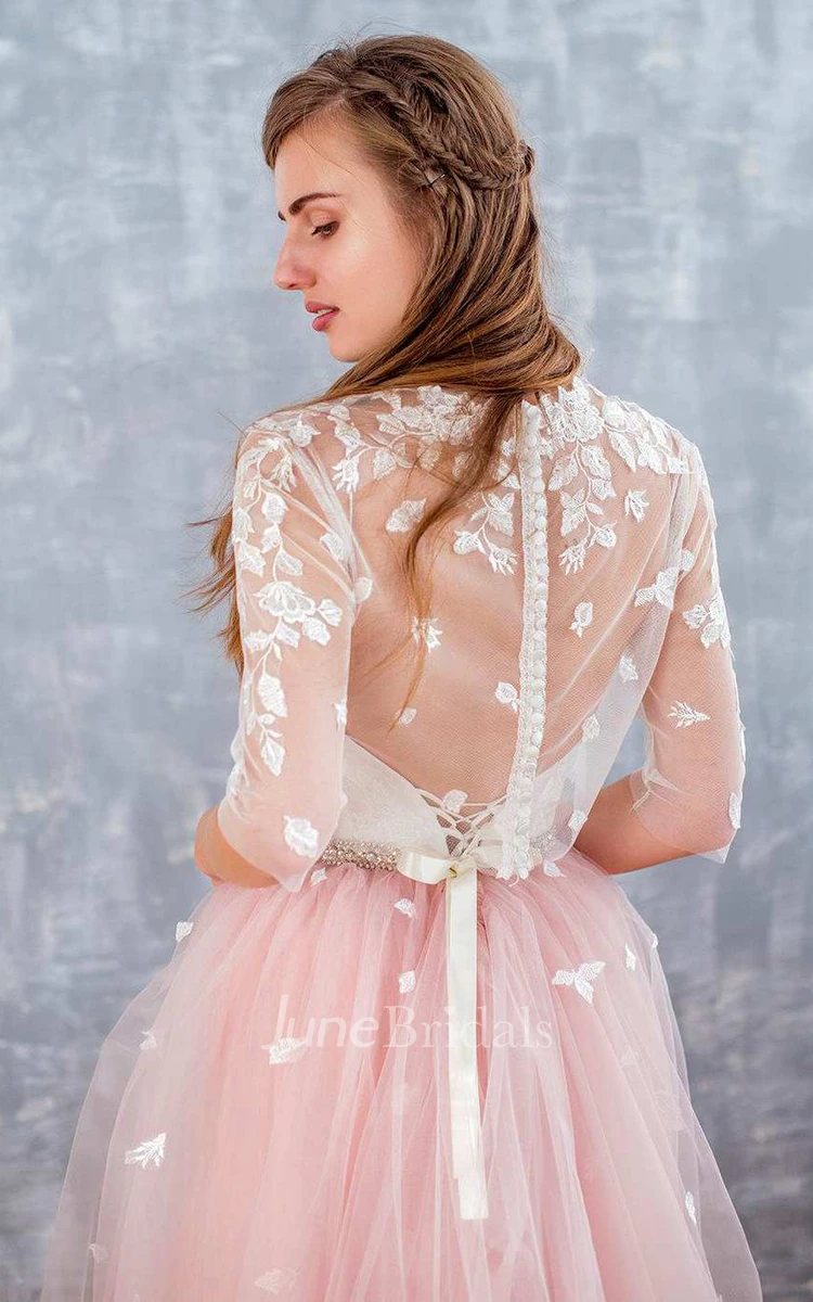 Half Sleeves Long A-line Tulle Beaded Wedding Dresses Half Sleeves Long A-line Tulle Beaded Wedding Dresses