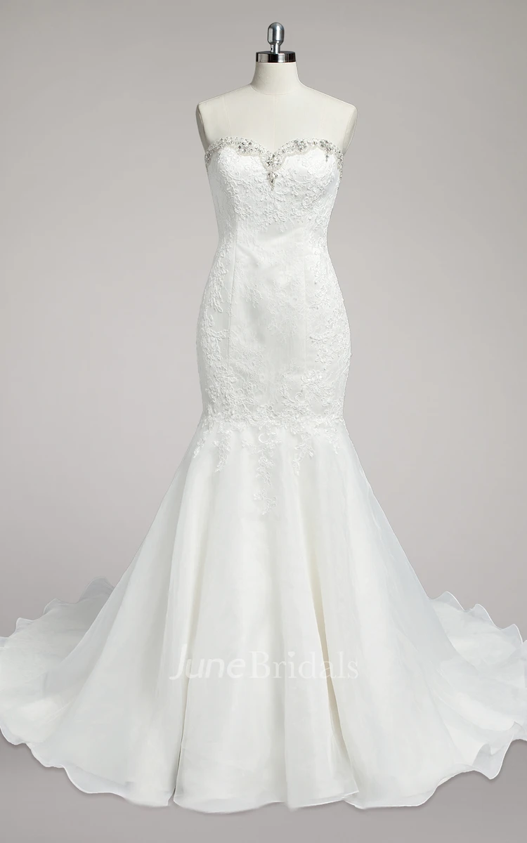 Sweetheart Mermaid Lace and Organza Wedding Dress With Beading
