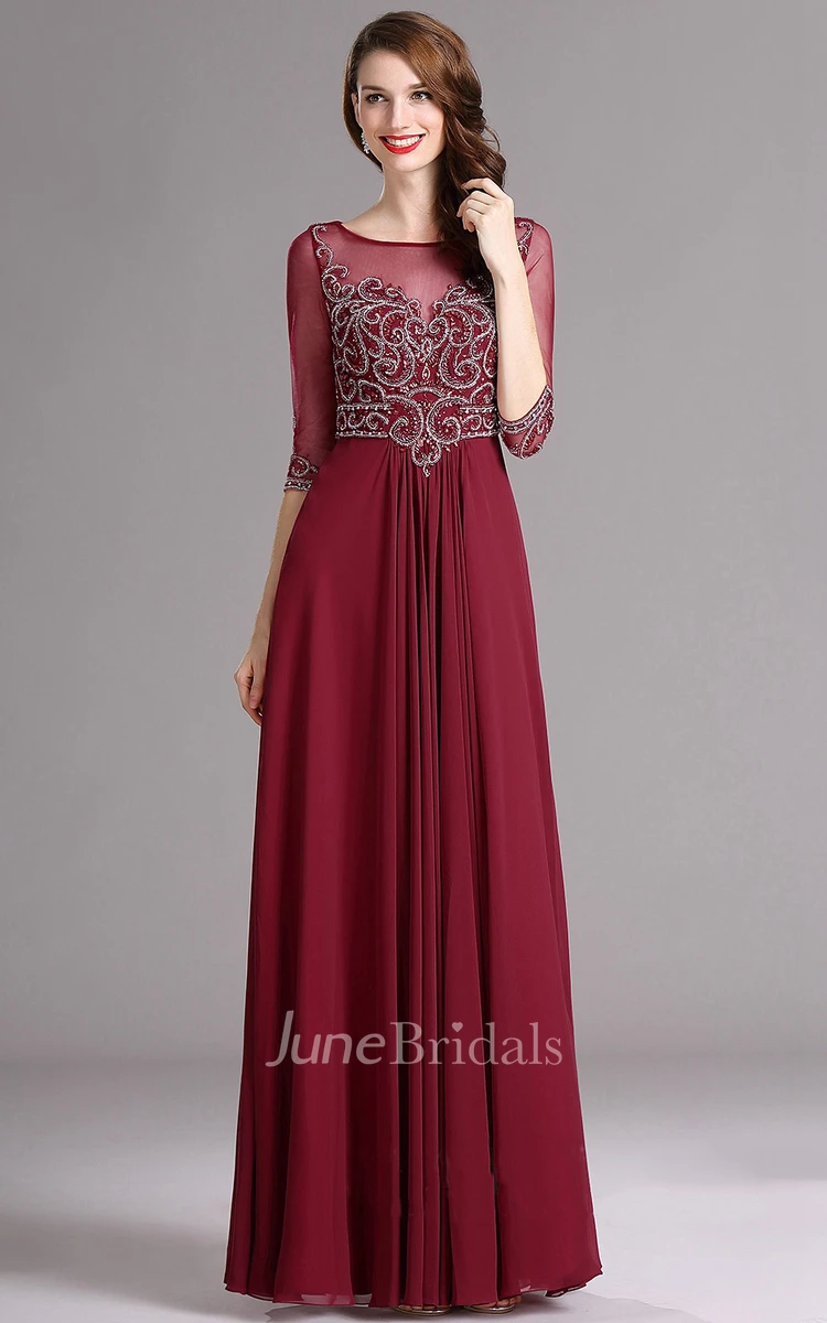 Short-Sleeve Keyhole Floor-Length Empire Jewel Dress