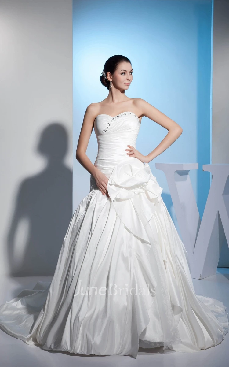 Sweetheart Criss-Cross A-Line Gown with Beading and Floral Waist
