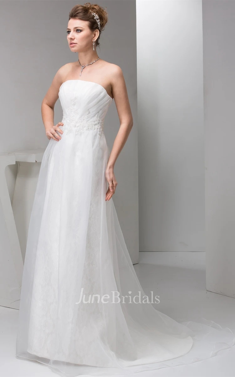 Strapless Chiffon Tulle A-Line Gown with Lace