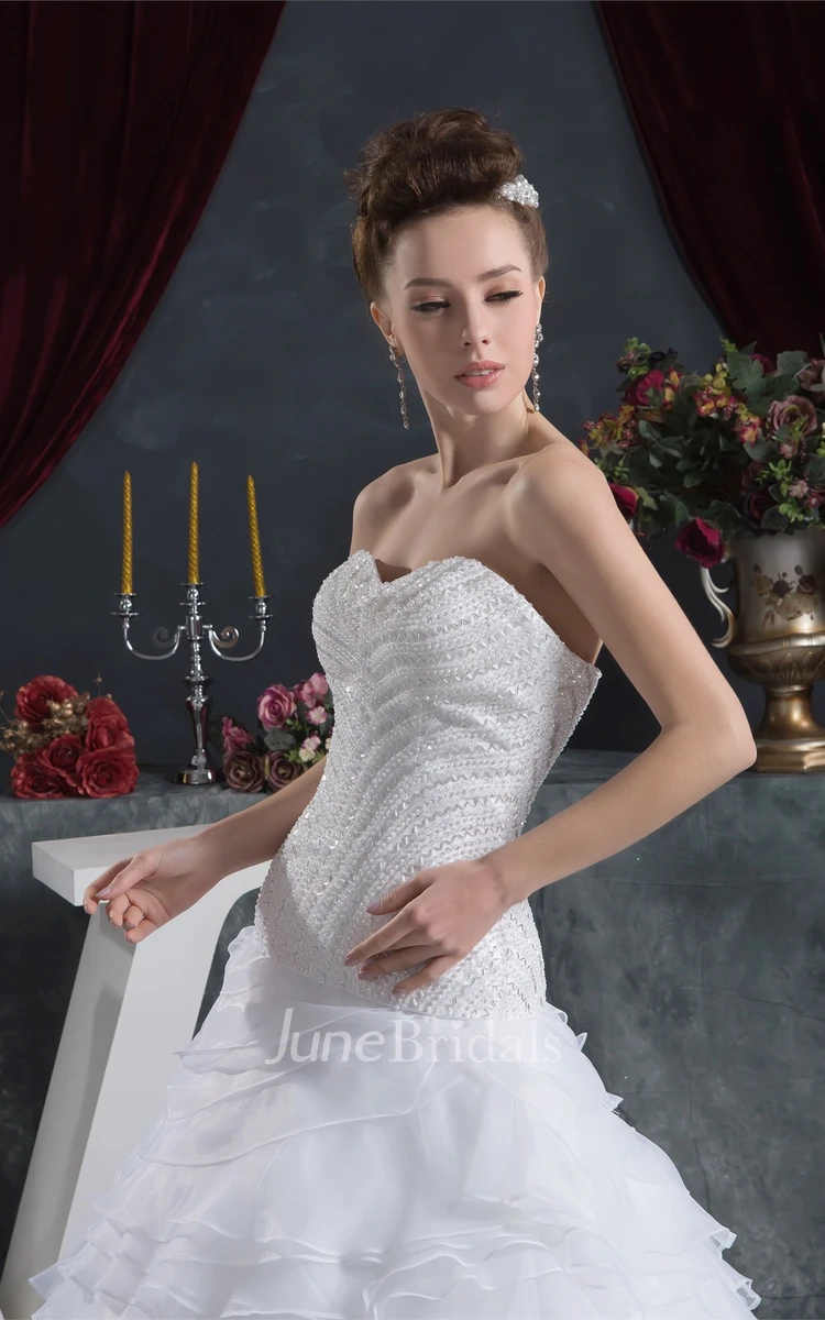 Sweetheart A-Line Ruched Dress with Jeweled Bodice