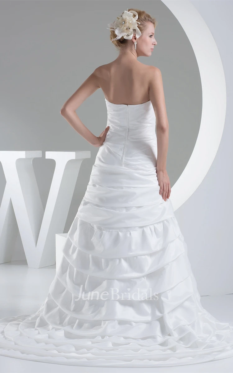 Strapless A-Line Satin Dress with Flower and Ruched Design