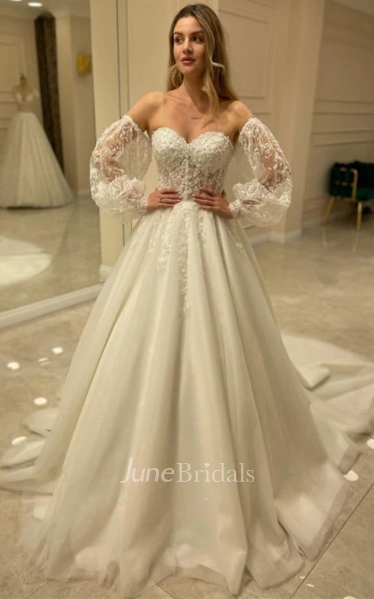 Chapel Train Sexy A Line Tulle Wedding Dress with Ruching and Appliques