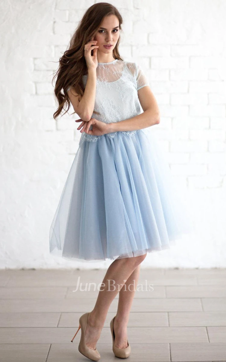 A-line Tulle Skirt With Lace and Pleated Skirt