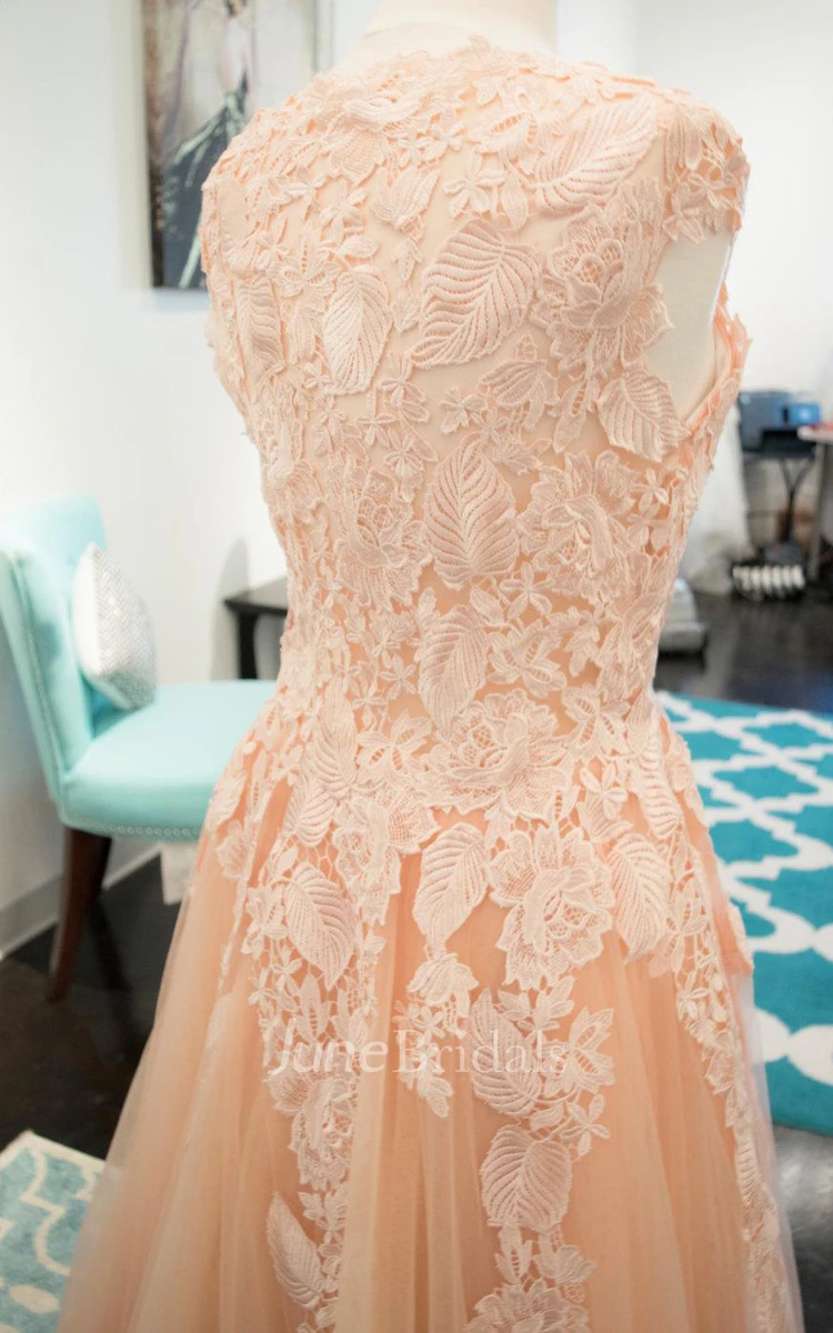 A-Line V-Neck Tulle Dress With Lace Appliques