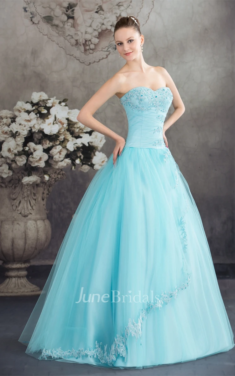 Strapless Tulle A-Line Ball Gown with Beading and Corset Back