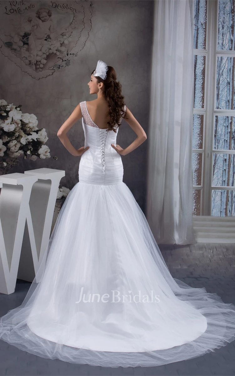 Mermaid Tulle A-Line Dress with Beaded Waist and Illusion Neckline