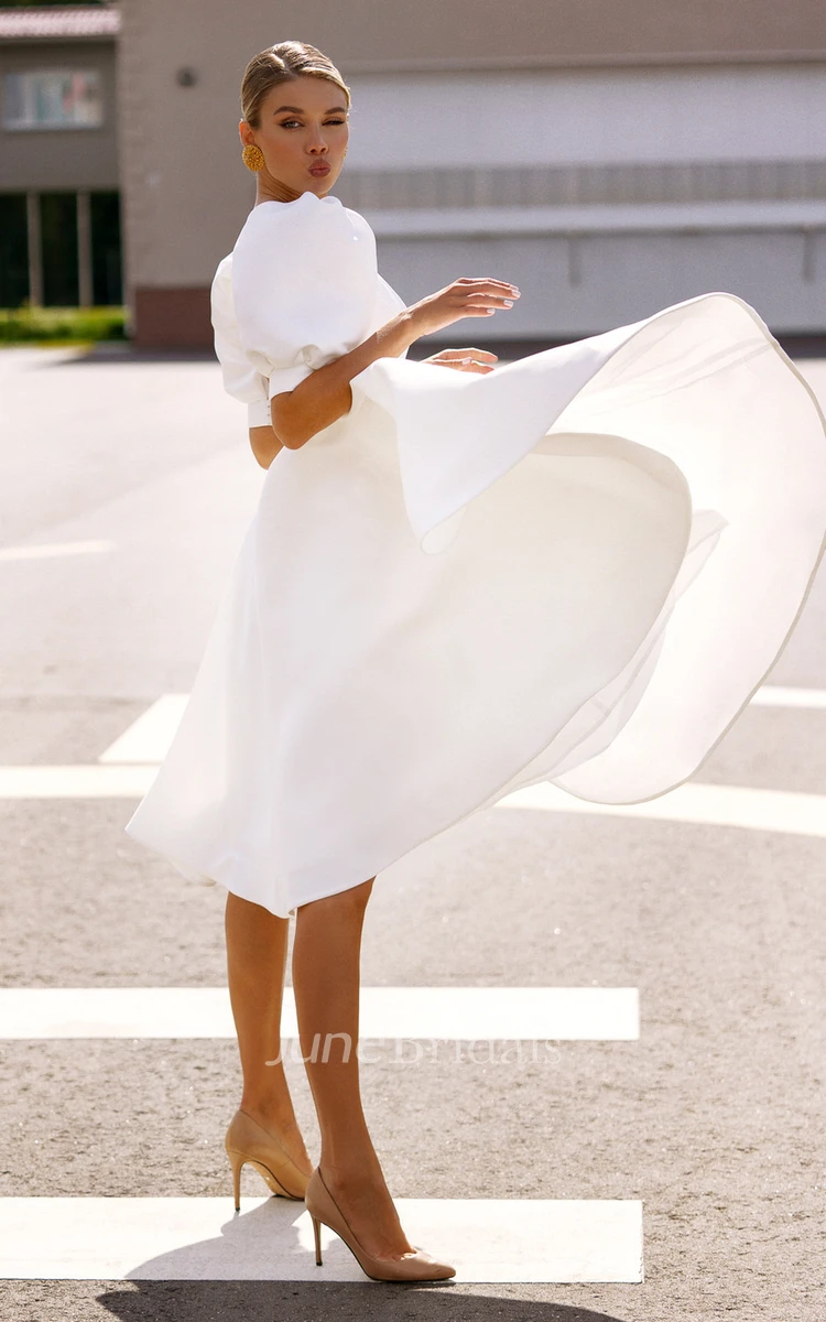 Elegant Bateau A Line Satin Knee-length Wedding Dress