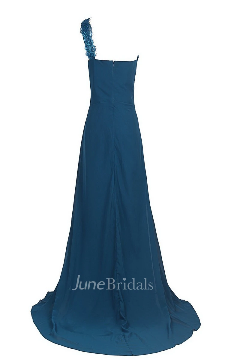 One-shoulder Sweep Train Dress With Embroidery
