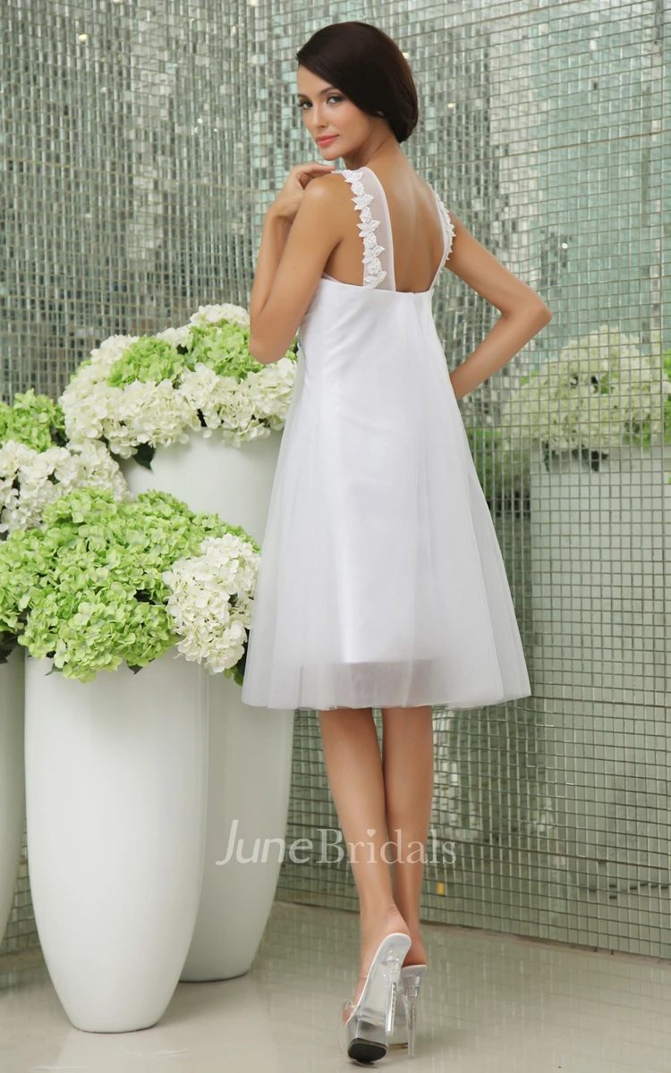 Lovely A-Line Short Dress With Straps And Tulle Overlay