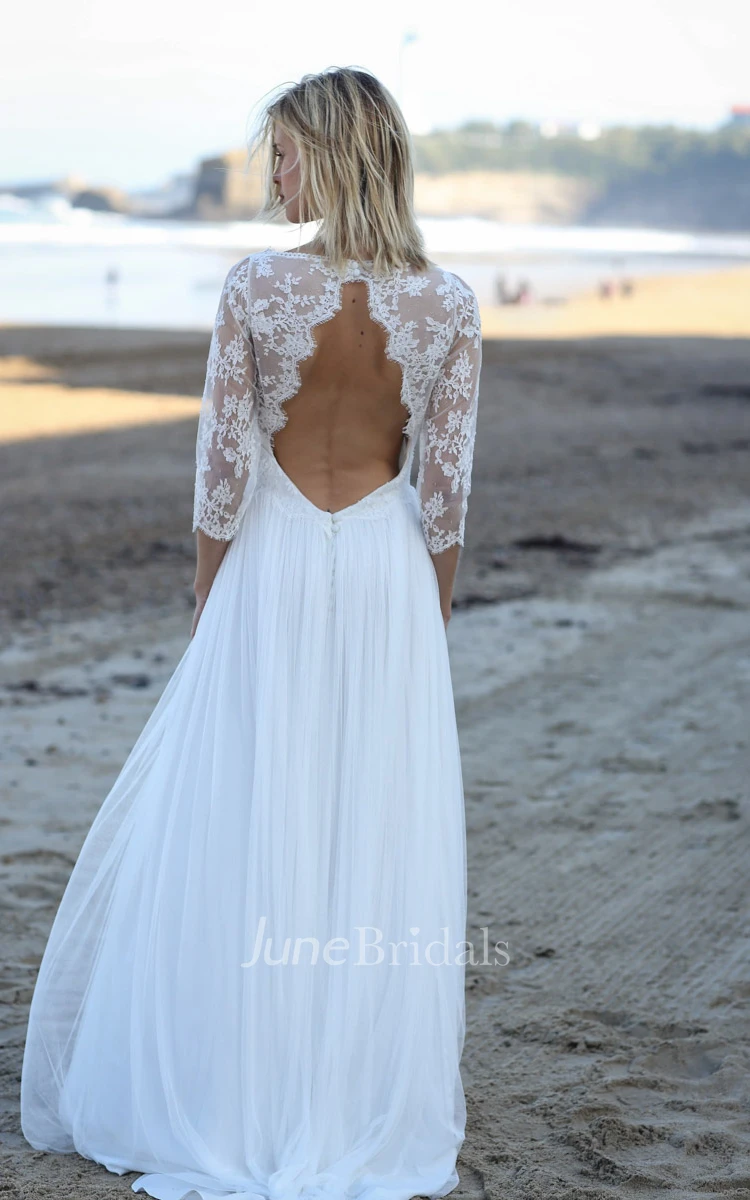 Sexy Chiffon Scalloped Keyhole Bridal Gown with Applique