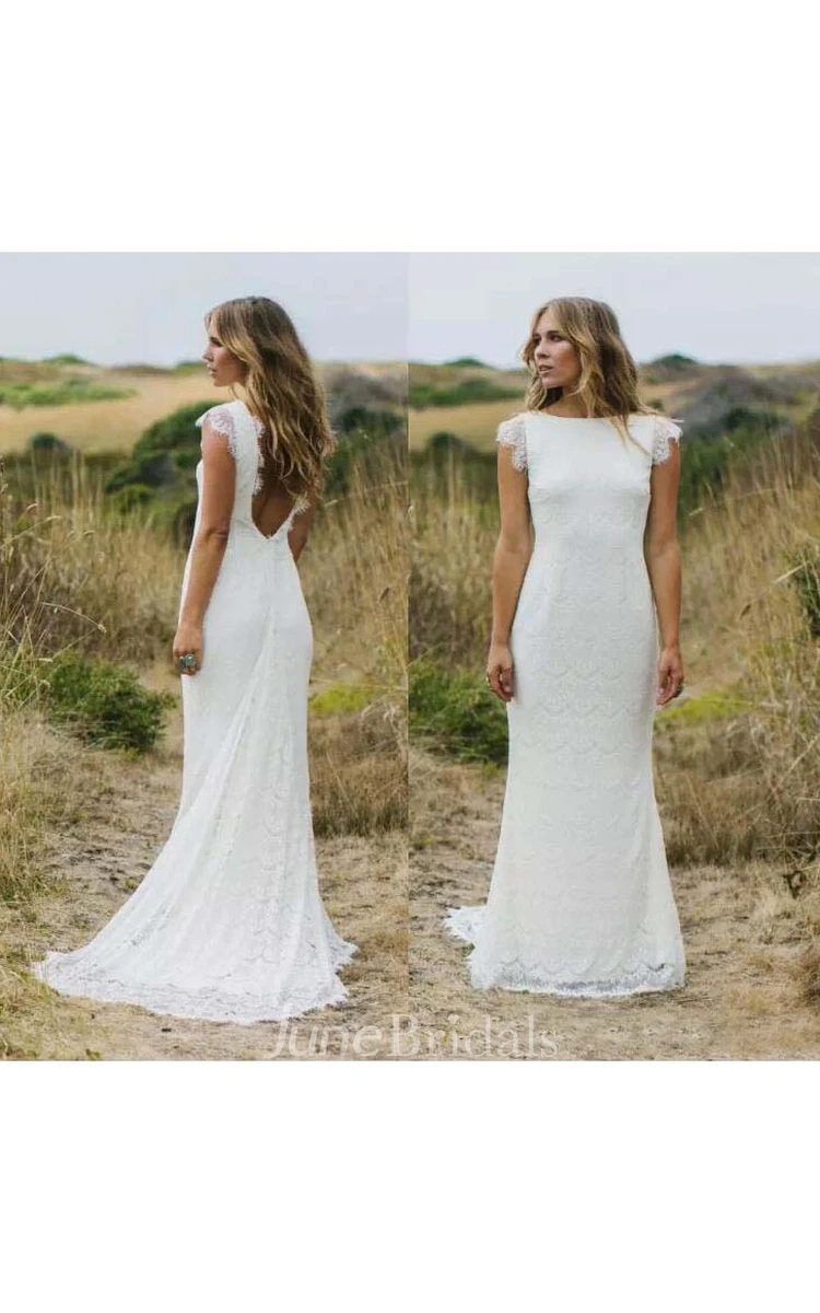 Bohemia Country Cap Sleeves Sexy Backless Lace Mermaid Wedding Dress